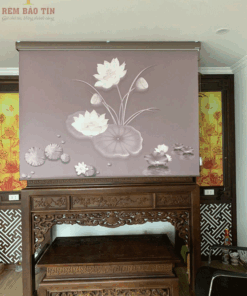 Rèm che ban thờ in tranh họa tiết hoa sen mã RCBT - 001