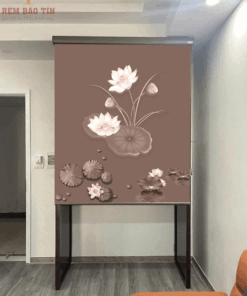 Rèm che ban thờ in tranh họa tiết hoa sen mã RCBT - 005