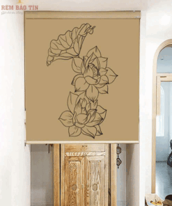 Rèm che ban thờ in tranh họa tiết hoa sen mã RCBT - 016