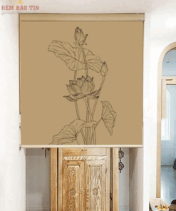 Rèm che ban thờ in tranh họa tiết hoa sen mã RCBT - 021