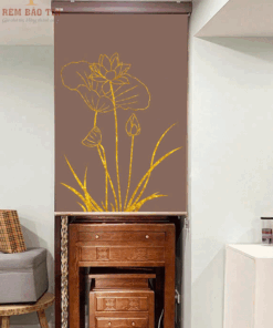 Rèm che ban thờ in tranh họa tiết hoa sen mã RCBT - 023