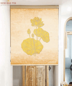Rèm che ban thờ in tranh họa tiết hoa sen mã RCBT - 026