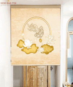 Rèm che ban thờ in tranh họa tiết hoa sen mã RCBT - 027
