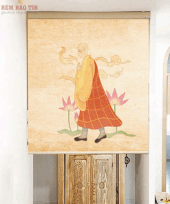 Rèm che ban thờ in tranh họa tiết hoa sen mã RCBT - 028