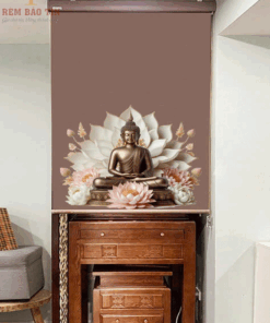 Rèm che ban thờ in tranh họa tiết hoa sen mã RCBT - 031