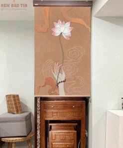 Rèm che ban thờ in tranh họa tiết hoa sen mã RCBT - 032