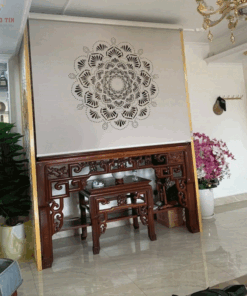 Rèm cuốn che bàn thờ khắc laze họa tiết hoa sen BT06