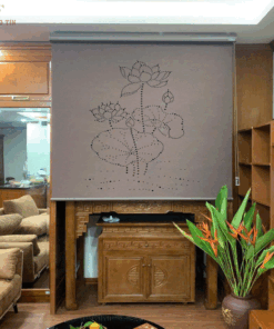 Rèm cuốn che bàn thờ khắc laze họa tiết hoa sen BT011