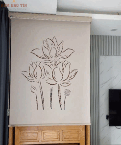 Rèm cuốn che bàn thờ khắc laze họa tiết hoa sen BT024