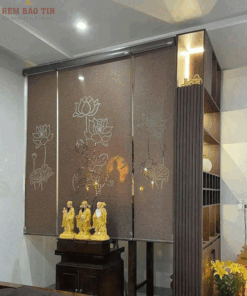 Rèm cuốn che bàn thờ khắc laze họa tiết hoa sen BT026