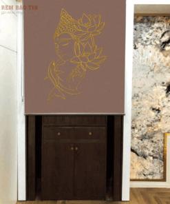 Rèm che ban thờ in tranh họa tiết hoa sen mã RCBT - 051