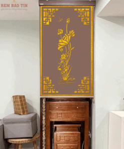 Rèm che ban thờ in tranh họa tiết hoa sen mã RCBT - 052
