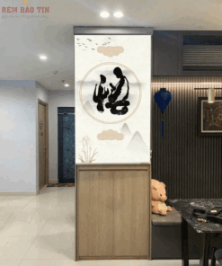 Rèm che ban thờ in tranh họa tiết hoa sen mã RCBT - 034