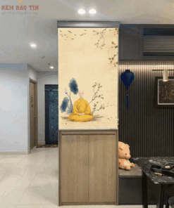 Rèm che ban thờ in tranh họa tiết hoa sen mã RCBT - 035