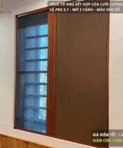 Vách tổ ong kết hợp lưới chống muỗi – Hệ Pro 2.7 – Màu vân gỗ