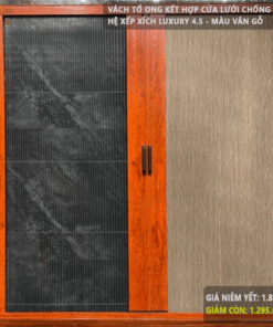 Vách tổ ong kết hợp lưới chống muỗi – Hệ xếp xích Luxury 4.5 – Vân gỗ