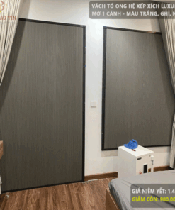 Vách rèm tổ ong ngăn phòng- Hệ xếp xích Luxury 4.5 – Mở 1 cánh – Màu trắng, ghi, nâu
