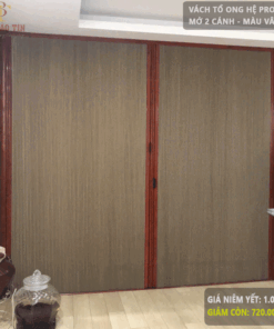 Vách rèm tổ ong ngăn phòng- Hệ Pro 2.7 – Mở 2 cánh – Màu vân gỗ