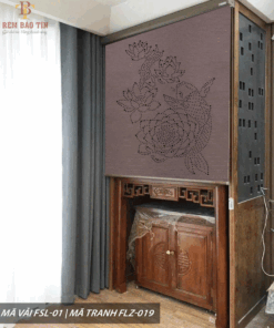 Rèm cuốn che bàn thờ khắc laze họa tiết hoa sen BT035