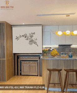 Rèm cuốn che bàn thờ khắc laze họa tiết hoa sen BT043