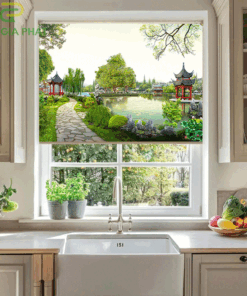 Mẫu rèm cửa sổ đẹp dạng cuốn in tranh mã T2182-01
