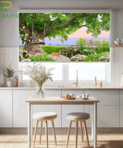Rèm cửa phòng khách dạng cuốn in tranh chống nắng tốt mã T2181-01
