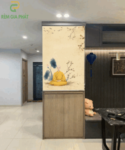 Rèm che ban thờ in tranh họa tiết hoa sen mã RCBT - 01291