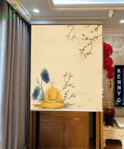 Rèm che ban thờ in tranh họa tiết hoa sen mã RCBT - 01290