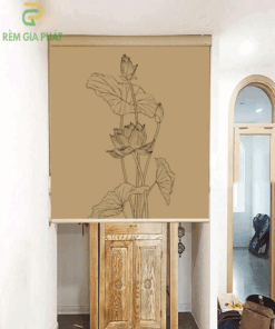 Rèm che ban thờ in tranh họa tiết hoa sen mã RCBT - 01249