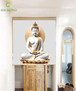 Rèm che ban thờ in tranh họa tiết hoa sen mã RCBT - 01246