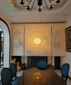 Rèm cuốn che bàn thờ khắc laze họa tiết hoa sen RKBT-1265