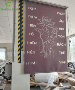 Rèm cuốn che bàn thờ khắc laze họa tiết hoa sen RKBT-1252