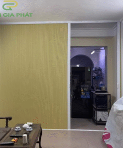 Vách rèm tổ ong ngăn phòng- Hệ xếp xích Luxury 4.5 – Mở 1 cánh – Vân gỗ
