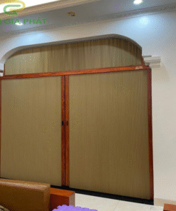 Vách rèm tổ ong ngăn phòng- Hệ Luxury 3.0 – Mở 2 cánh – Màu vân gỗ