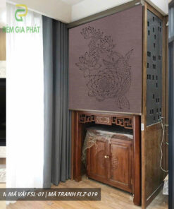 Rèm cuốn che bàn thờ khắc laze họa tiết hoa sen RKBT-1284