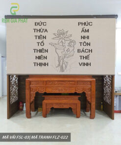 Rèm cuốn che bàn thờ khắc laze họa tiết hoa sen RKBT-1281