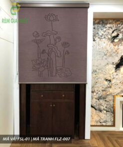Rèm cuốn che bàn thờ khắc laze họa tiết hoa sen RKBT-1294