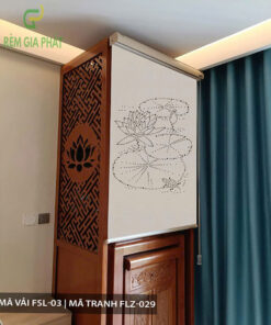 Rèm cuốn che bàn thờ khắc laze họa tiết hoa sen RKBT-1275