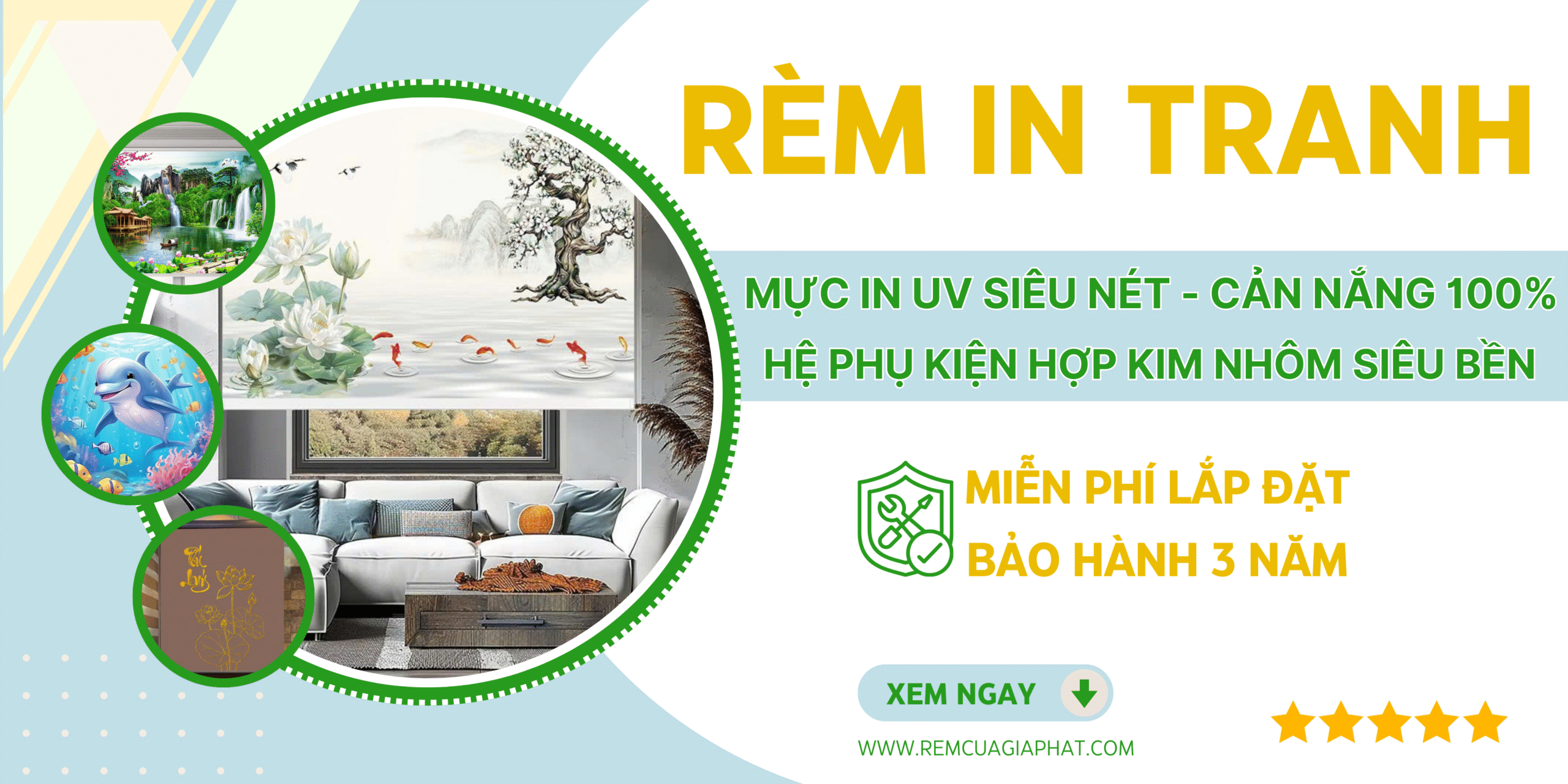 Rèm cuốn in tranh