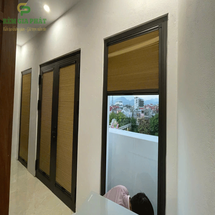 Vách rèm tổ ong gắn kính đẹp mã FSV008
