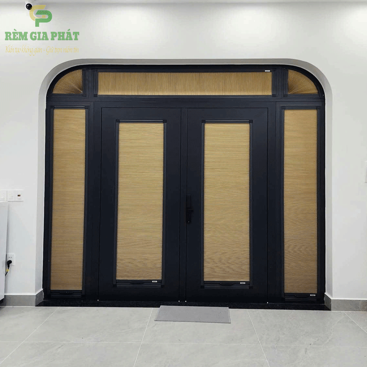 Vách rèm tổ ong gắn kính đẹp mã FSV007